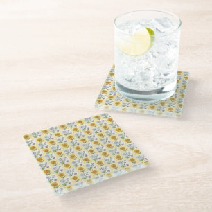Posavasos De Vidrio Fiesta de cumpleaños floral girasol amarillo retro