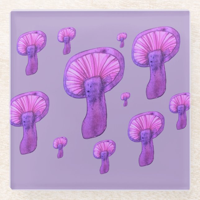 Posavasos De Vidrio Fiesta de hongos morados (Anverso)