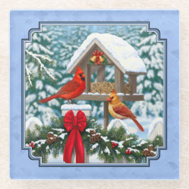 Posavasos De Vidrio Fiesta de Navidad de Cardenales Azul