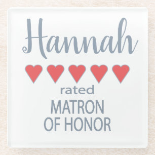 Posavasos De Vidrio Fiesta de novias y bodas 5 Matrón de honor del cor