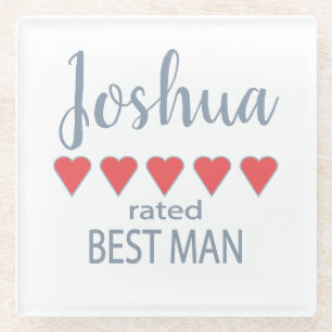 Posavasos De Vidrio Fiesta de novias y bodas 5 Mejor hombre de corazón