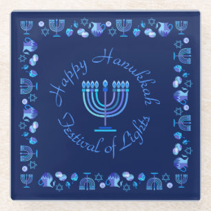 Posavasos De Vidrio Fiesta judía de Hanukkah Menorah