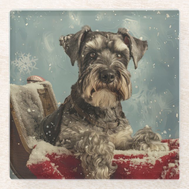Posavasos De Vidrio Fiesta Navideña del Perro Schnauzer (Anverso)