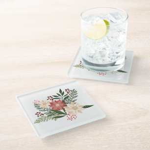 Posavasos De Vidrio Fiesta Navideña Premium Poinsettia