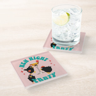 Posavasos De Vidrio Fiesta Nocturna de Gallinas Divertidas Gallina Div
