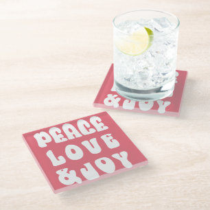 Posavasos De Vidrio Fiesta Retro Groovy Paz Amor Alegría Rosa