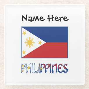 Posavasos De Vidrio Filipinas y Bandera Filipina Personalizadas 