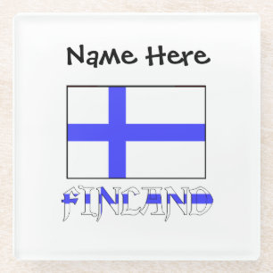 Posavasos De Vidrio Finlandia y Bandera Finlandesa Personalizada 