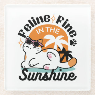 Posavasos De Vidrio Fino felino a la luz del sol - Gato tropical relaj