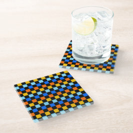 Posavasos De Vidrio Fire and ice checkerboard pattern