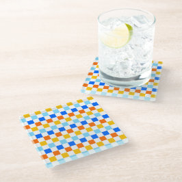 Posavasos De Vidrio Fire and ice checkerboard pattern