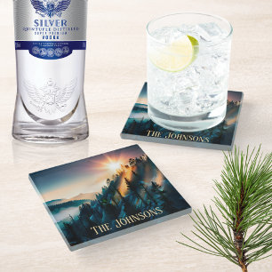 Posavasos De Vidrio Firma de atardecer de montaña