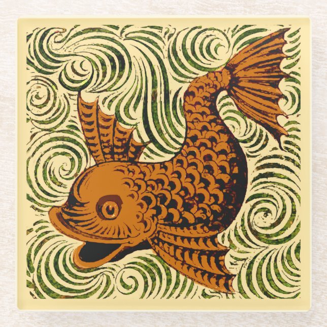 Posavasos De Vidrio Fish Antiguo Tile Antiguo arte (Anverso)