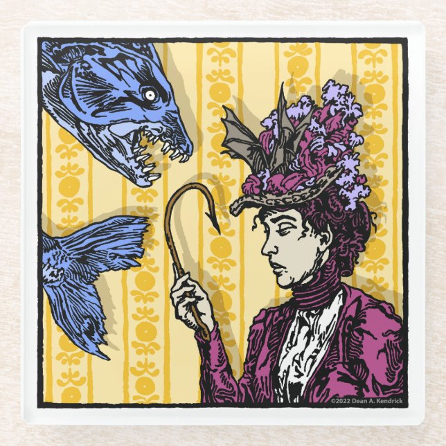 Posavasos De Vidrio Fishhook - Pop Gótico Nightmare Surreal Art (Anverso)