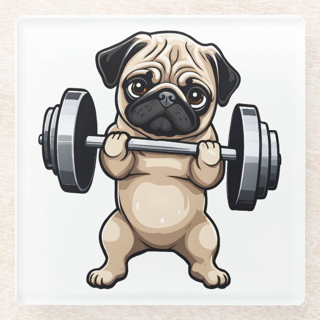 Posavasos De Vidrio Fitness Pug (Anverso)
