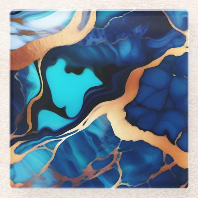 Posavasos De Vidrio Flamante dorado azul trenzado (Anverso)