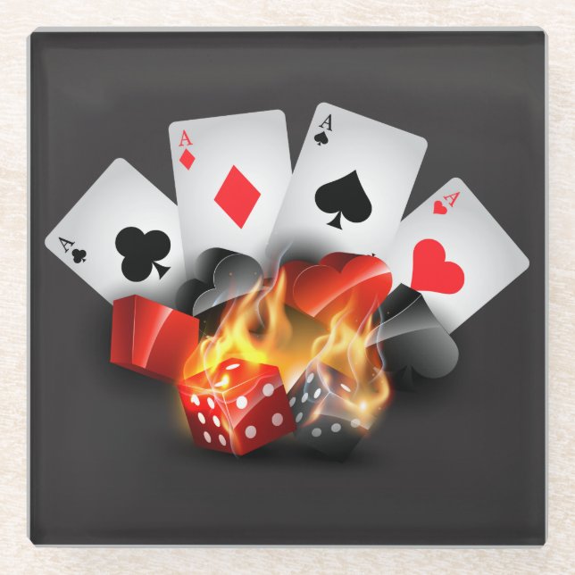 Posavasos De Vidrio Flame Casino de Poker Negro (Anverso)