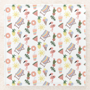Posavasos De Vidrio Flamenco de Verano Dibujado a Mano