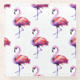 Posavasos De Vidrio Flamencos con salpicaduras: patrón de acuarela.