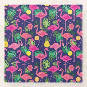 Posavasos De Vidrio Flamencos de época, patrón de elementos de verano