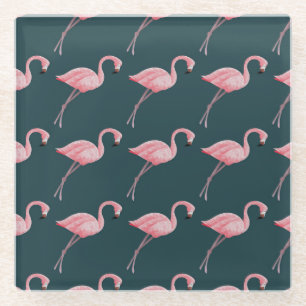 Posavasos De Vidrio Flamencos en azul, vintage sin costuras.