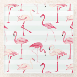 Posavasos De Vidrio Flamencos retros en rayas de la menta