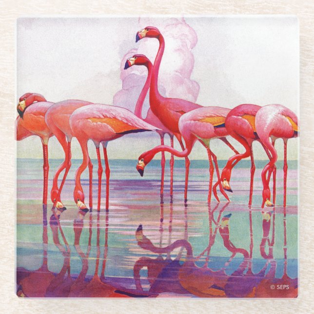 Posavasos De Vidrio Flamencos rosados de Francisco Lee Jacques (Anverso)