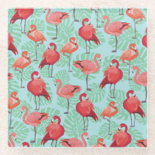 Posavasos De Vidrio Flamencos rosados: Patrón exótico sin foco.