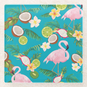 Posavasos De Vidrio Flamencos rosados: Patrón tropical sin foco