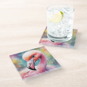 Posavasos De Vidrio Flamingo Aves Arcoíris 2