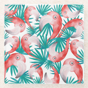 Posavasos De Vidrio Flamingo dibujado a mano: acuarela patrón sin cost