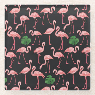 Posavasos De Vidrio Flamingo Elegance: Vieja Monstera Fusión.