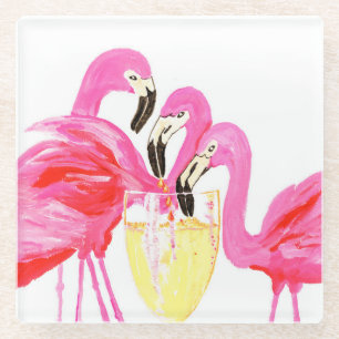 Posavasos De Vidrio Flamingo en yeso blanco