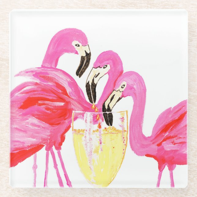Posavasos De Vidrio Flamingo en yeso blanco (Anverso)