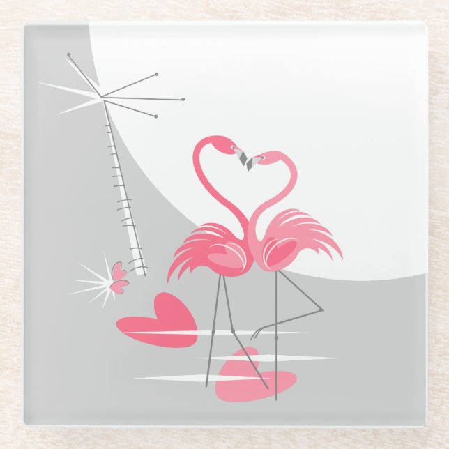 Posavasos De Vidrio Flamingo Love Large Moaster Vidrio (Anverso)