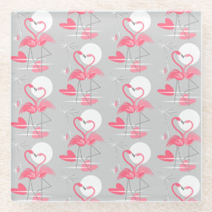 Posavasos De Vidrio Flamingo Love Vidrio de montaña asada