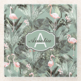Posavasos De Vidrio Flamingo Orquídea Patrón Tropical ID868
