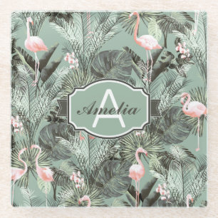 Posavasos De Vidrio Flamingo Orquídea Patrón Tropical ID868