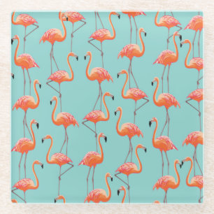 Posavasos De Vidrio Flamingo realista: patrón de pájaros vintage