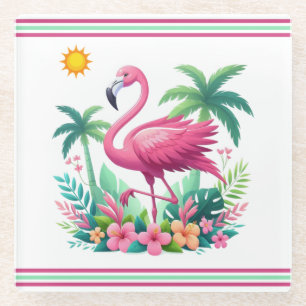 Posavasos De Vidrio Flamingo rosa de Florida/Tropical