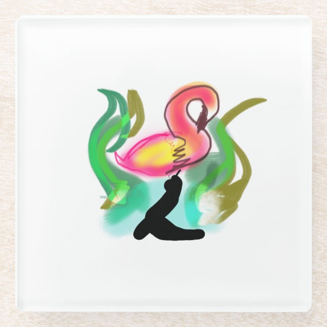 Posavasos De Vidrio flamingo rosa llama de verano  (Anverso)