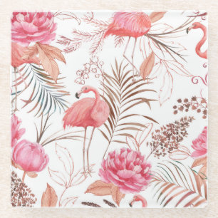 Posavasos De Vidrio Flamingo rosa, patrón de color de peonía.