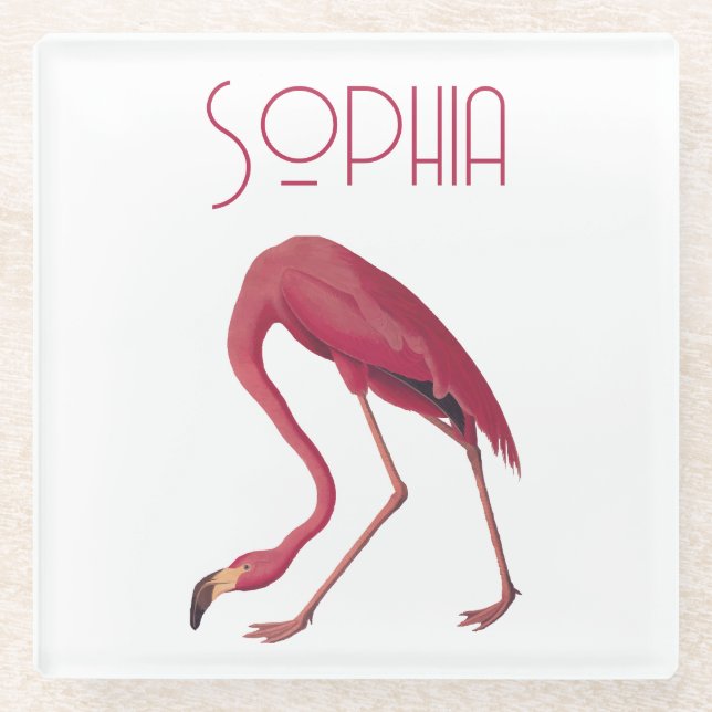 Posavasos De Vidrio Flamingo rosa vintage (Anverso)