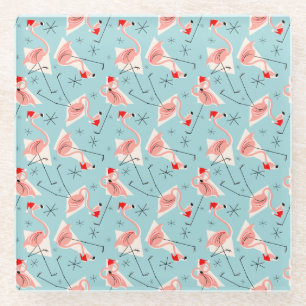 Posavasos De Vidrio Flamingo Santas Blue Multi Coaster