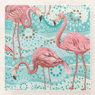 Posavasos De Vidrio Flamingo Tropical: Papel de fondo floral vintage