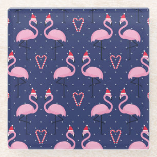 Posavasos De Vidrio Flamingo Xmas Gorra Candy Pattern