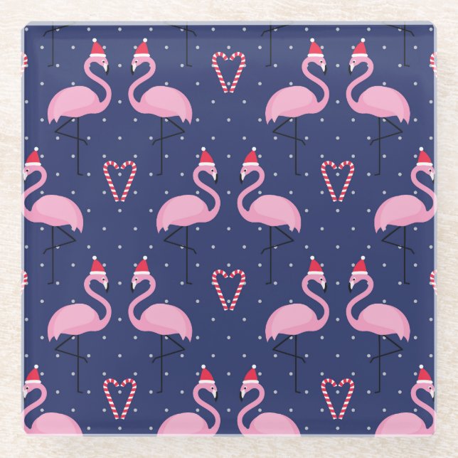 Posavasos De Vidrio Flamingo Xmas Gorra Candy Pattern (Anverso)