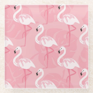 Posavasos De Vidrio Flamingos rosados: ilustracion vintage sin costura