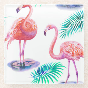 Posavasos De Vidrio Flamingos Tropicales: Orquídeas Acuarela Sin Marea