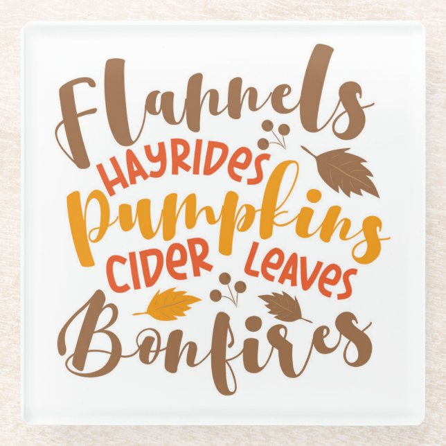 Posavasos De Vidrio Flandes Hay Rides Pumpkins Cider Sale Fuegos (Anverso)